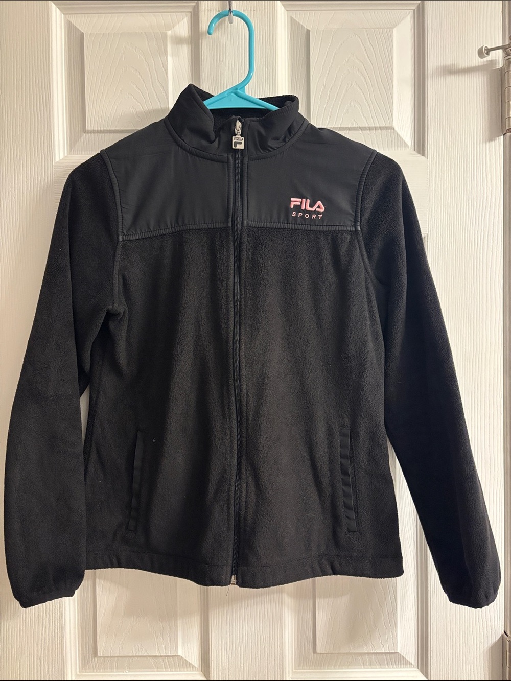 Girls Fila Black Fleece Full-Zip Jacket with Pink Logo